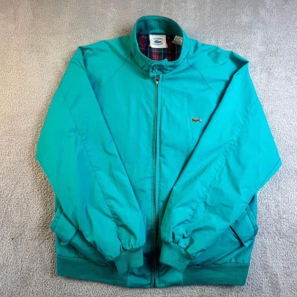 Vintage Izod Lacoste Harrington Jacket‎ Mens Large Teal Green Plaid Lined